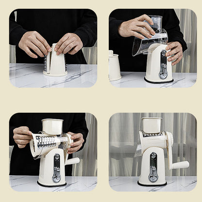 Rotary Food Shredder with Interchangeable Drums and Suction Base, Hand Crank