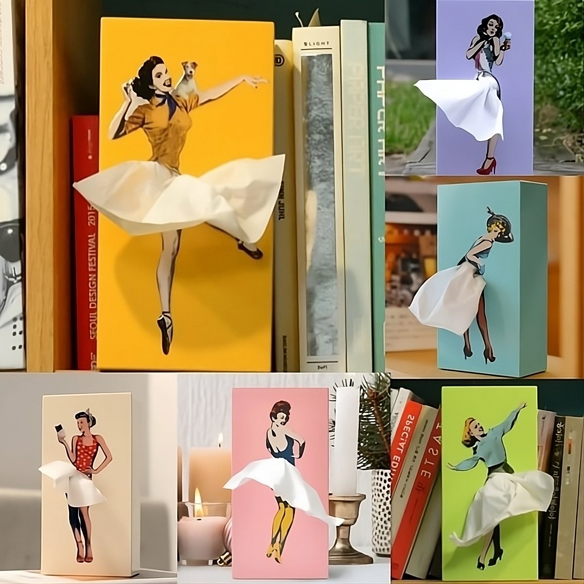 Fabric Tissue Box Cover with Removable Weighted Base and Billowing Skirt