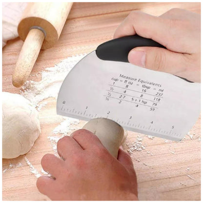 Stainless Steel Dough Scraper with Etched Measurement Markings and Handle