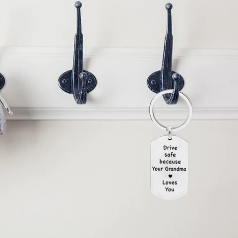 Engraved Stainless Steel Keychain with Reminder Message and Ring Clip