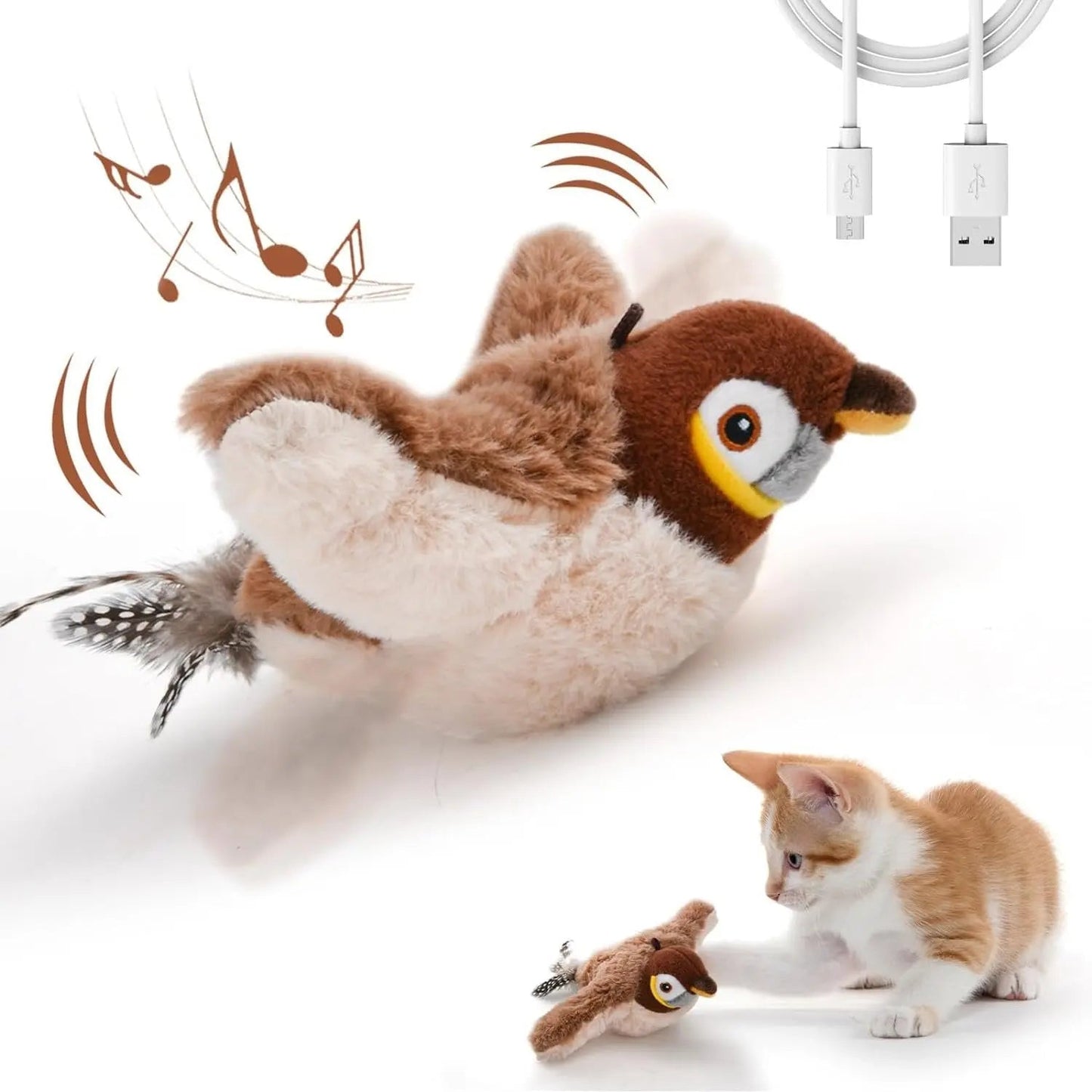 Interactive Cat Toy with Motion-Activated Chirps and Flapping Tail, USB Rechargeable All Vera Mart