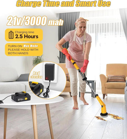 Cordless Electric Spin Scrubber with Interchangeable Brush Heads and Rechargeable Battery