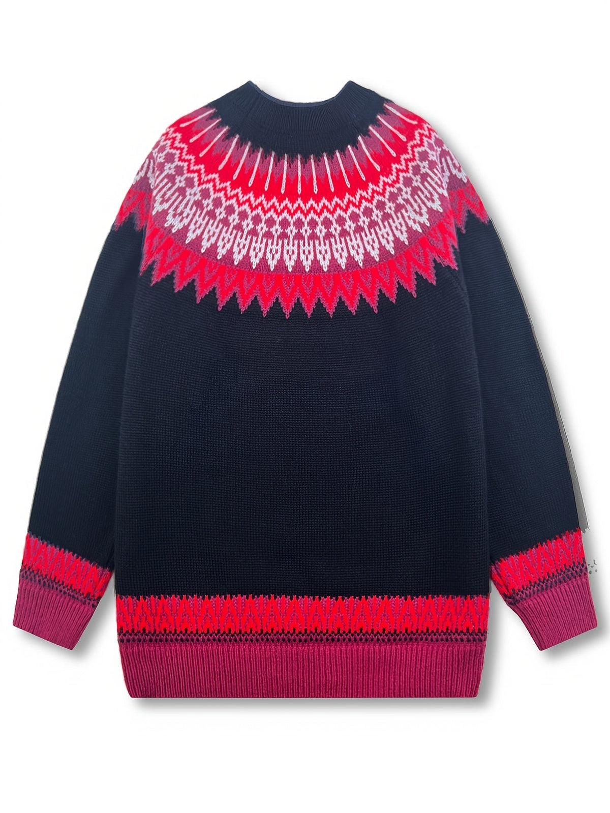 Womens Chunky Jacquard Round Neck Sweater with a Nature Inspired Pattern in Eight Colors