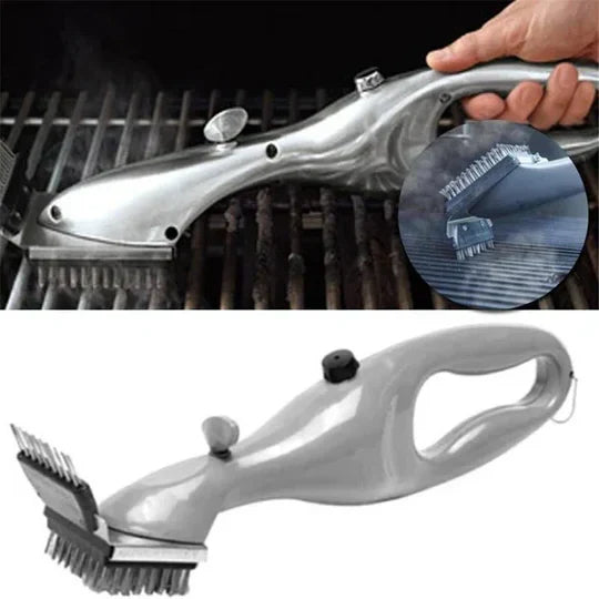Steam Grill Brush with Replaceable Interlocking Head and Heat-Resistant Handle