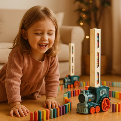 Automatic Domino Train with 80 Colorful Pieces and Battery Motor