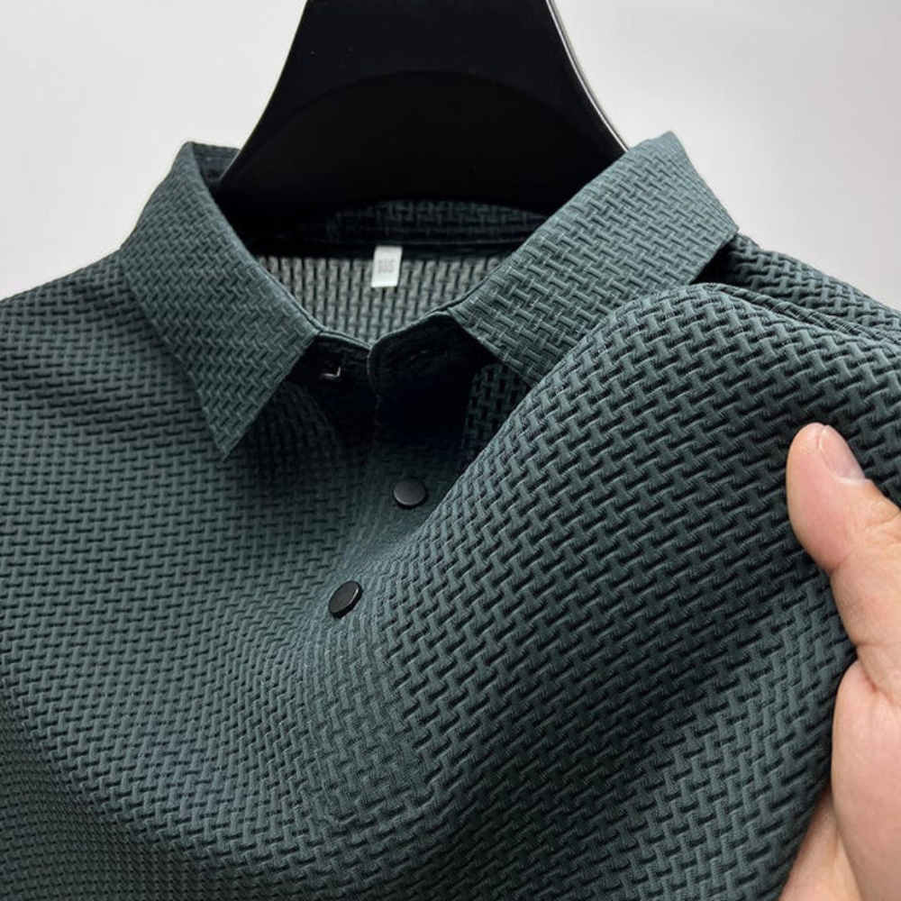 Structured Polo Shirt with Cotton Blend Knit and Flat Collar, Easy Care