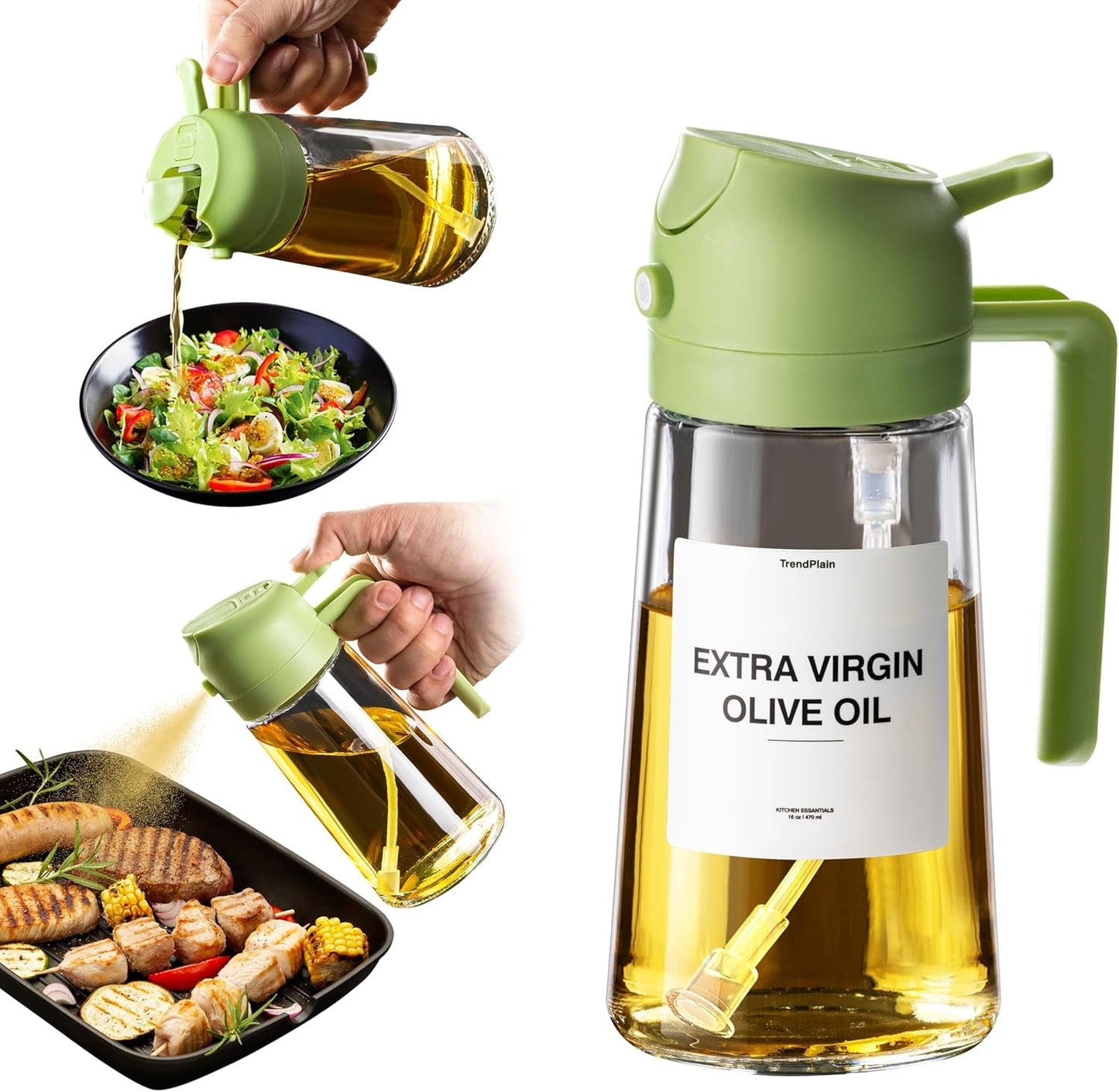 16Oz Oil Dispenser Bottle for Kitchen - 2 in 1 Olive Oil Dispenser and Oil Sprayer - 470Ml Olive Oil Bottle 