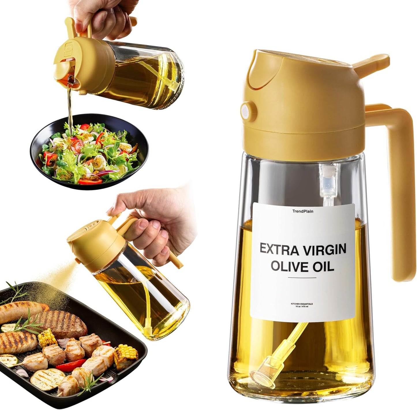 16Oz Oil Dispenser Bottle for Kitchen - 2 in 1 Olive Oil Dispenser and Oil Sprayer - 470Ml Olive Oil Bottle 