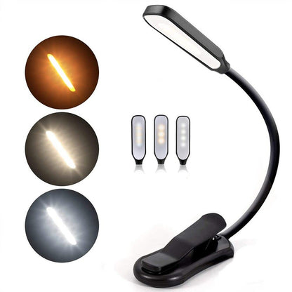 Rechargeable Reading Lamp with Adjustable Brightness and Three Color Modes, Book Clamp