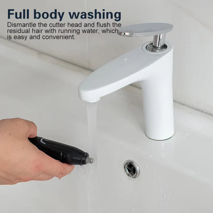 Rechargeable Nose and Ear Hair Trimmer with Spinning Blades and Water Resistant Design