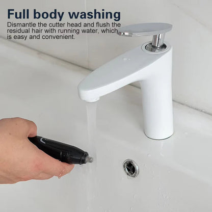 Rechargeable Nose and Ear Hair Trimmer with Spinning Blades and Water Resistant Design