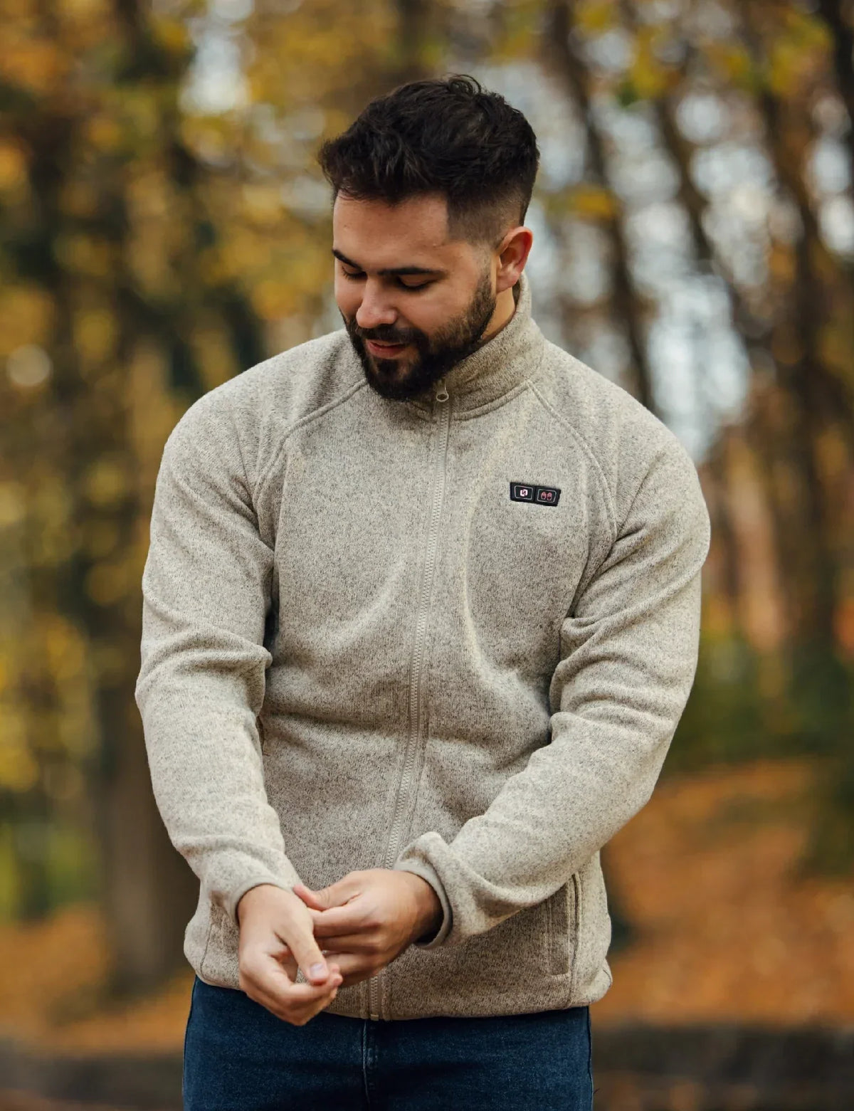 Mens Heated Fleece Jacket with Five Carbon Fiber Zones and Three Heat Levels for Outdoors