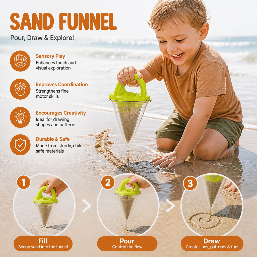 Sand Funnel Toy with Pattern Drawing Design for Kids Beach Play