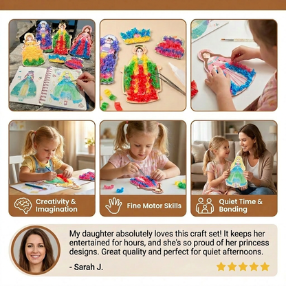 Spiral-Bound Princess Coloring Book with Craft Materials and Design Templates