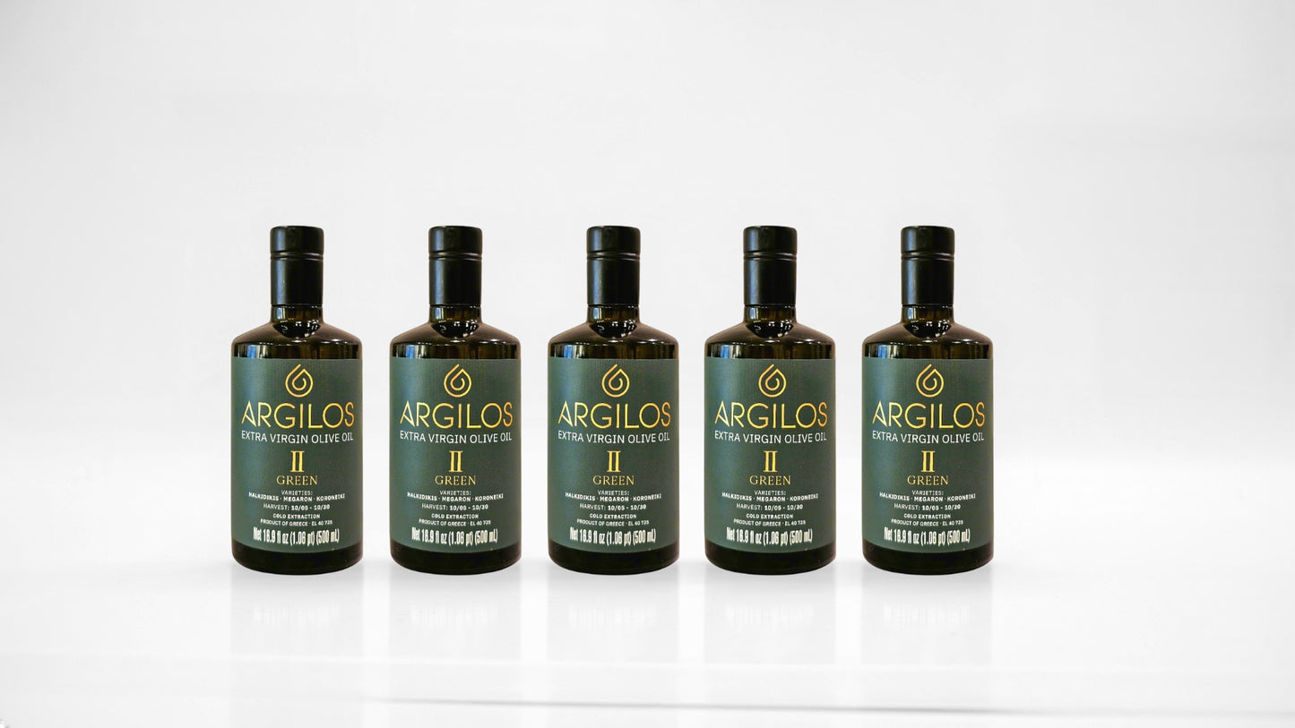 Argilos II Green – 5-Bottle Greek EVOO Essentials Pack (5 × 500 ml)