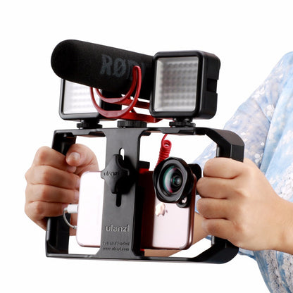 Smartphone Video Rig with Triple Cold Shoe Mounts and Rotatable Phone Clip