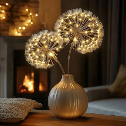 Pair of Glowing Dandelion Branch Lights for Vases, Shelves and Indoor Decor
