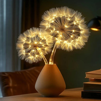 Pair of Glowing Dandelion Branch Lights for Vases, Shelves and Indoor Decor