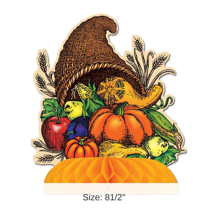 Autumn Cornucopia Centerpiece Set of 12 with Multicolor Harvest Design, 8.5 Inch Height