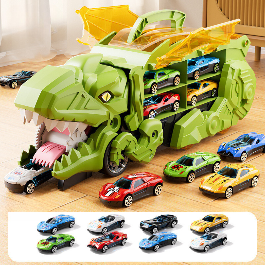 Transforming Dinosaur Truck with Car Slide Track and LED Lights