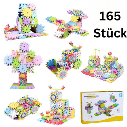 Gear Building Set with Rotating Mechanism and 203 Interlocking Pieces
