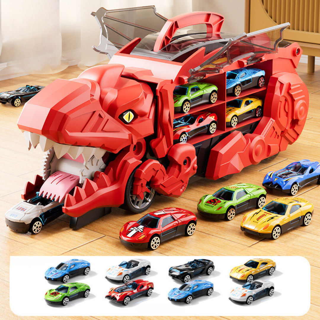Transforming Dinosaur Truck with Car Slide Track and LED Lights