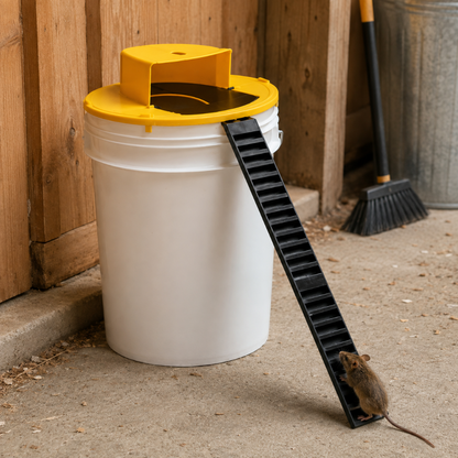 Rodent Bucket Trap Lid with Self-Resetting Flip Mechanism and Ladder, 4 Pack