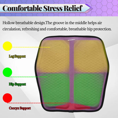 Gel Memory Foam Seat Cushion with Honeycomb Airflow and Ergonomic Support for Cars and Office Chairs