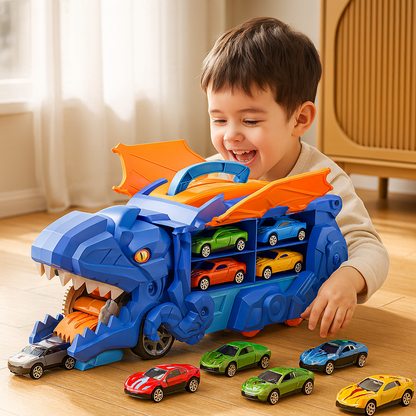 Transforming Dinosaur Truck with Car Slide Track and LED Lights
