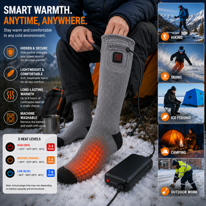 Rechargeable Heated Socks with Carbon Fiber Sole and Three Temperature Modes