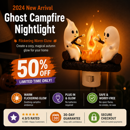 Ghost Campfire Night Light with Flickering Amber Glow and Wall Plug