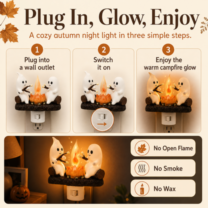 Ghost Campfire Night Light with Flickering Amber Glow and Wall Plug