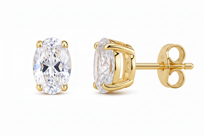 Moissanite Oval Stud Earrings with D Color VVS1 Stones and Sterling Silver Setting, 0.5-5ct