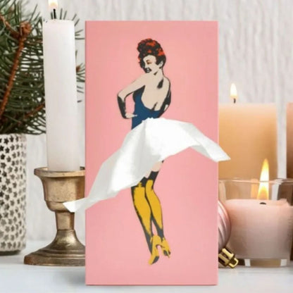 Fabric Tissue Box Cover with Removable Weighted Base and Billowing Skirt