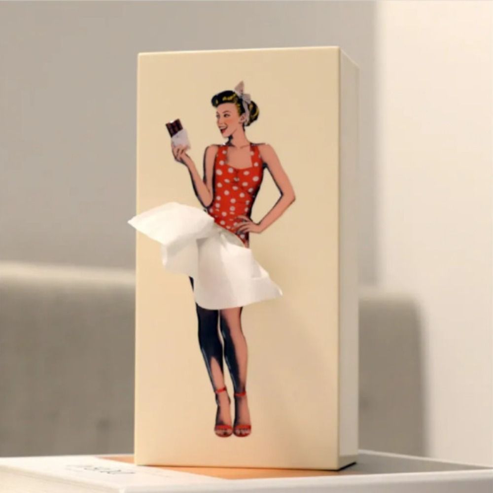 Fabric Tissue Box Cover with Removable Weighted Base and Billowing Skirt