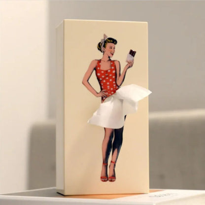 Fabric Tissue Box Cover with Removable Weighted Base and Billowing Skirt