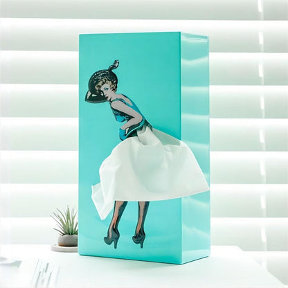 Fabric Tissue Box Cover with Removable Weighted Base and Billowing Skirt