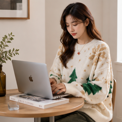 Women's Color Block Pullover with Snowflake Knit and Crew Neck, Red White Blue