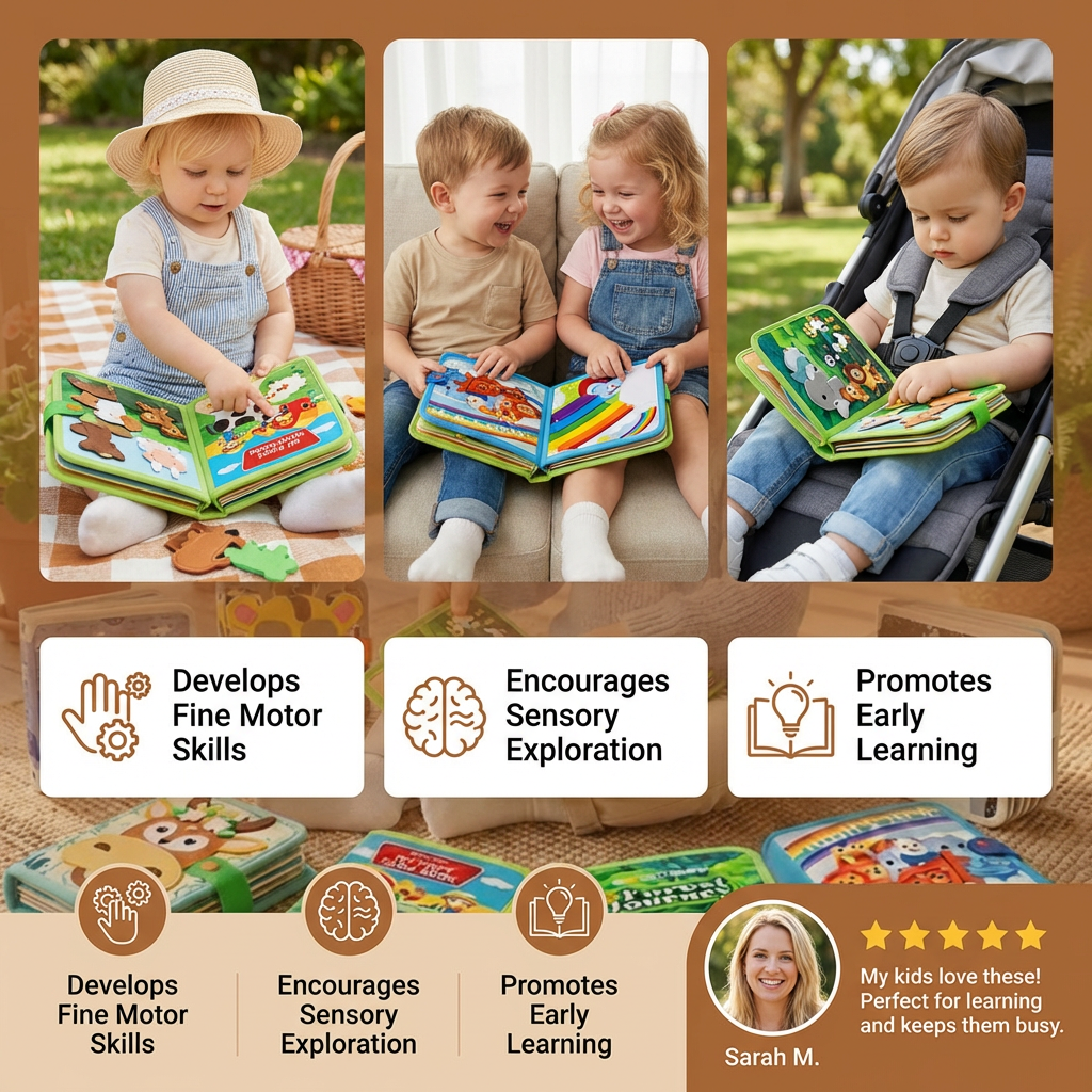 Interactive Fabric Storybook with Tactile Textures and Movable Pieces for Fine Motor Development