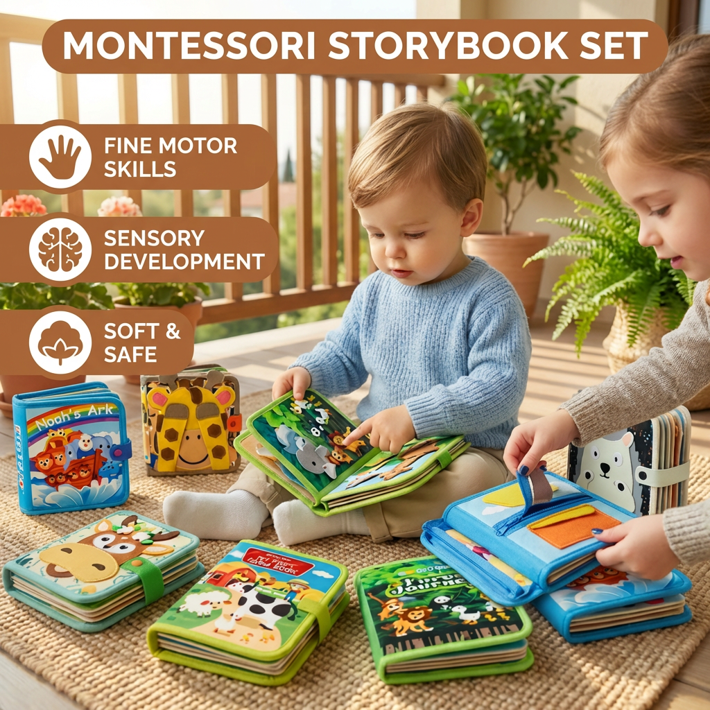 Interactive Fabric Storybook with Tactile Textures and Movable Pieces for Fine Motor Development