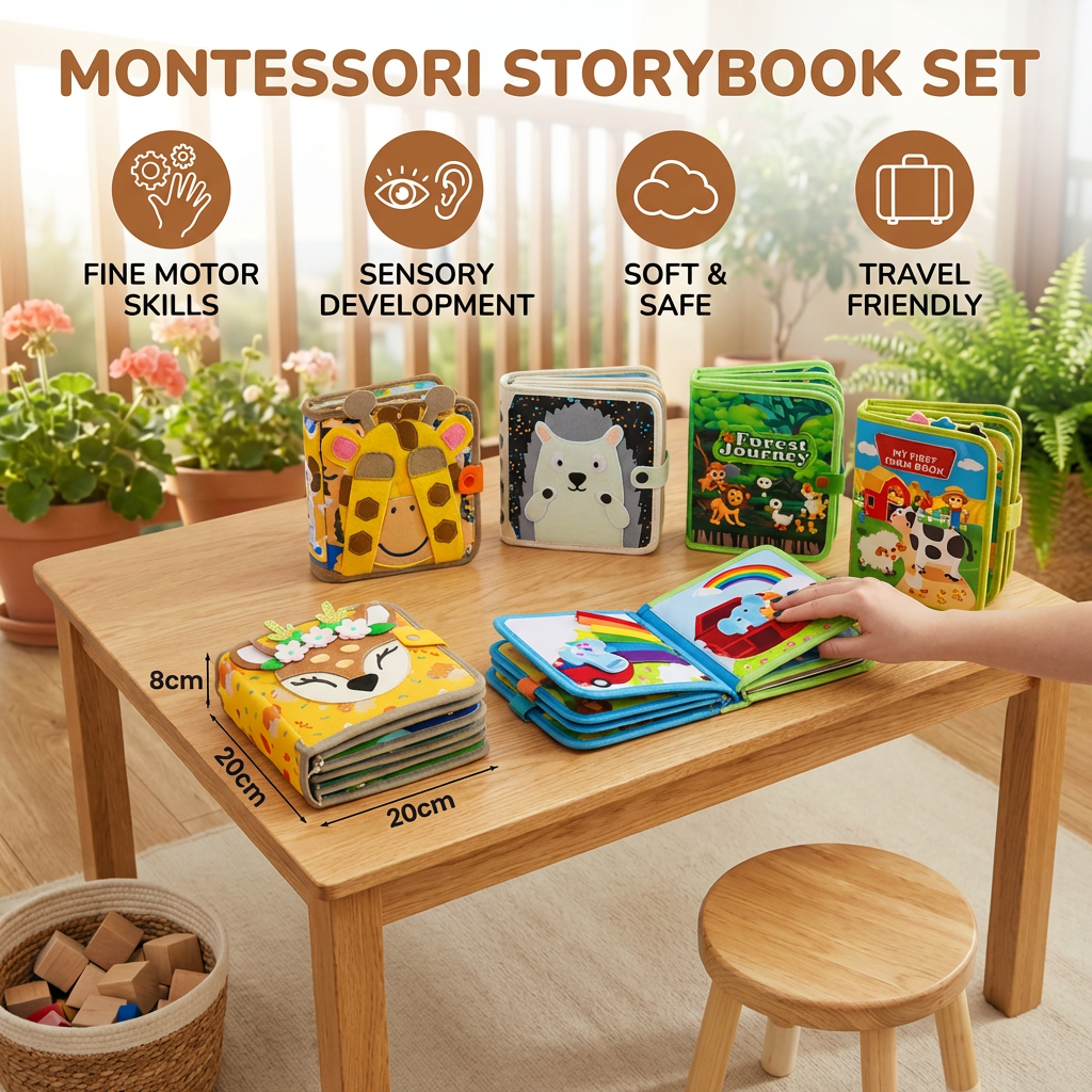 Interactive Fabric Storybook with Tactile Textures and Movable Pieces for Fine Motor Development