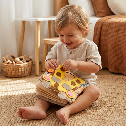 Interactive Fabric Storybook with Tactile Textures and Movable Pieces for Fine Motor Development