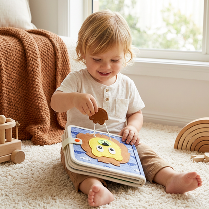 Interactive Fabric Storybook with Tactile Textures and Movable Pieces for Fine Motor Development