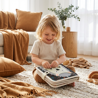 Interactive Fabric Storybook with Tactile Textures and Movable Pieces for Fine Motor Development
