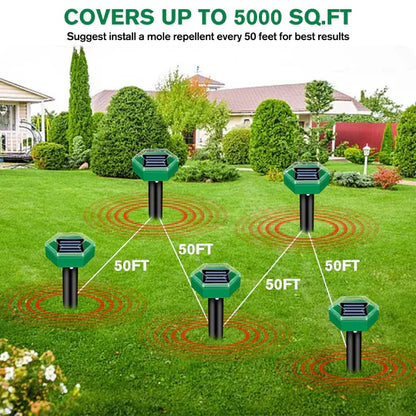 Ultrasonic Ground Spike Repeller with Solar Power and Vibration Technology, 4 Pack