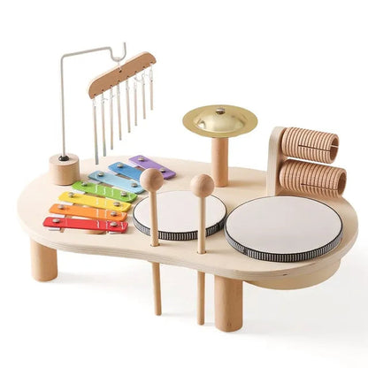 Wooden Music Station with Drum, Xylophone and Tambourine for Toddlers Ages 2-6