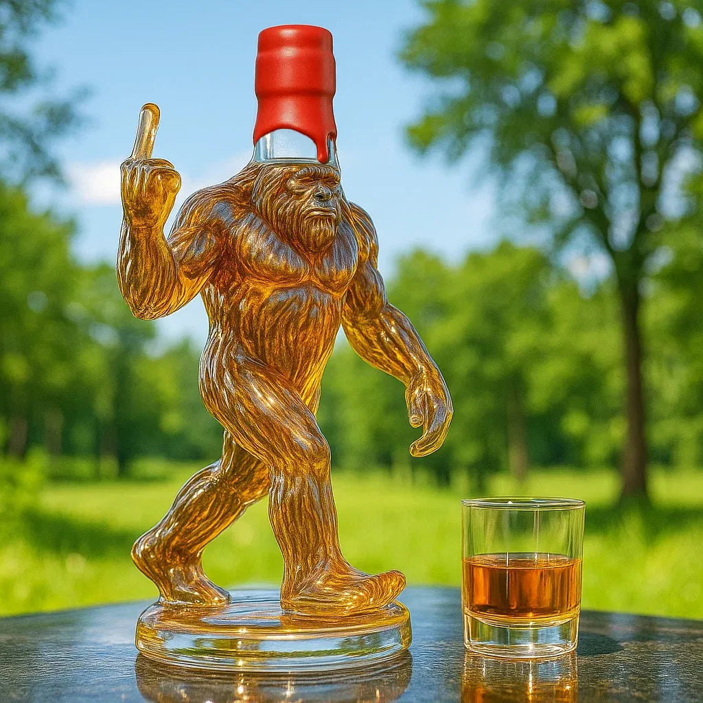 Hand-Blown Glass Decanter with Bigfoot Sculpture and Sealing Stopper, 25.3 oz