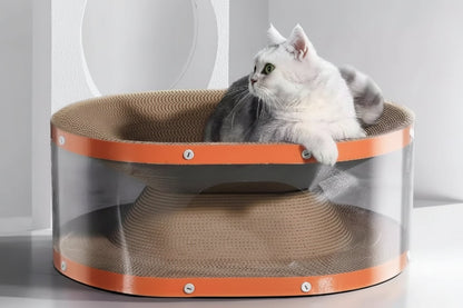 Cat Scratching Board with Raised Nest and Corrugated Cardboard Surface for Indoor Play