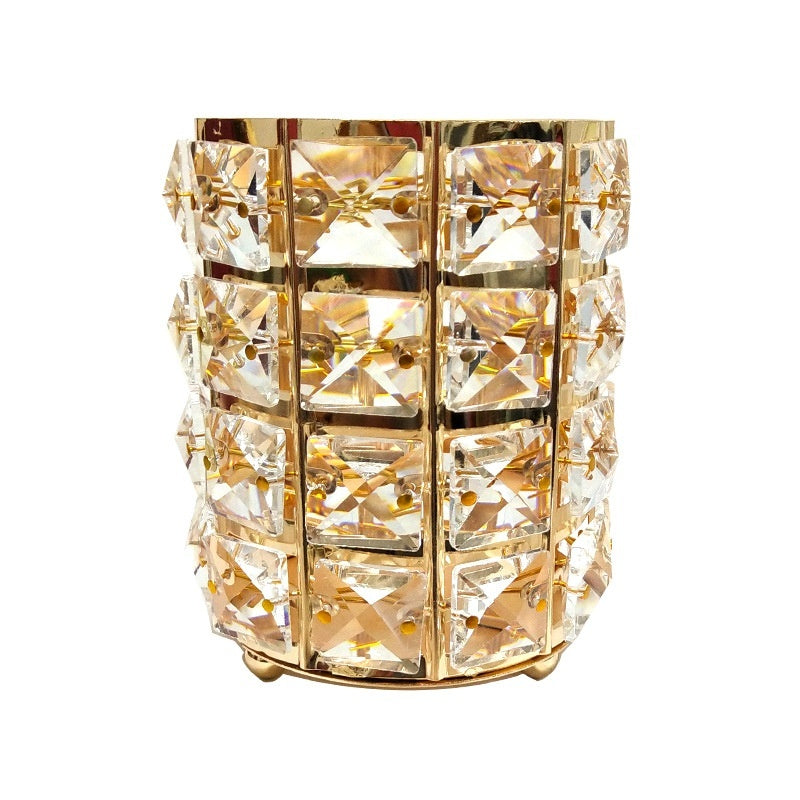 Crystal Bead Makeup Brush Organizer with Stainless Steel Frame, Gold or Silver