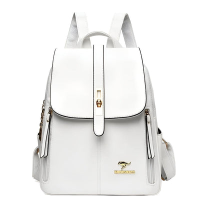 Premium women's multi-compartment PU leather backpack, stylish for office, travel, and everyday luxury.